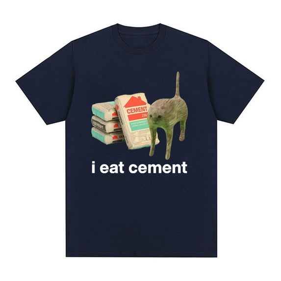 Cursed Cat I Eat Cement Funny Graphic T-Shirt Unisex Novelty Design All Sizes