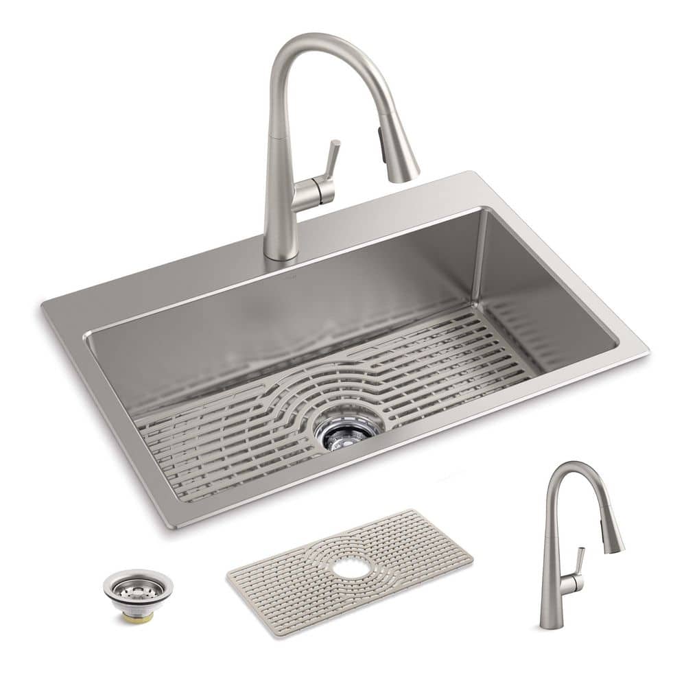 Cursiva 18 ga. Stainless Steel 33 in. Single Bowl DropIn or Undermount