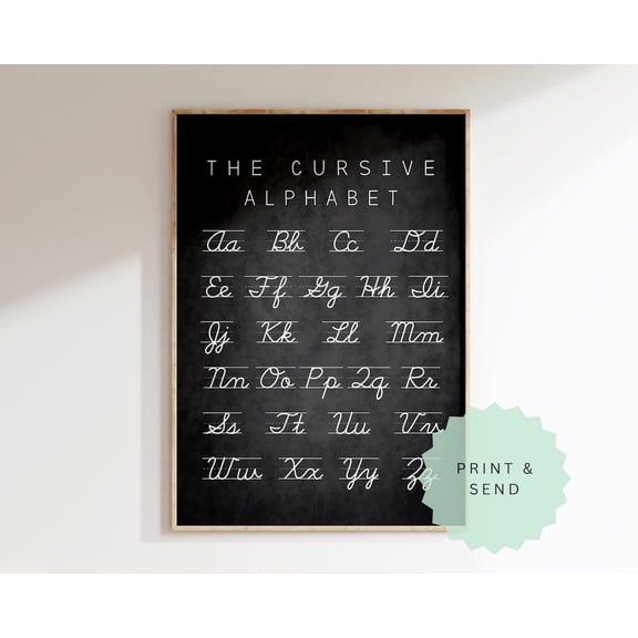Cursive Alphabet Chalkboard Wall Art Print, Unframed Paper Poster 8x10in