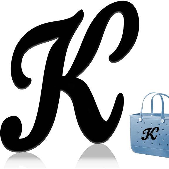Cursive Alphabet Letter Charms, Decorative Insert Accessories Compatible with Hole‑Style Beach Tote Bags, Black DIY Initial Decor for Handbag Beach Purse