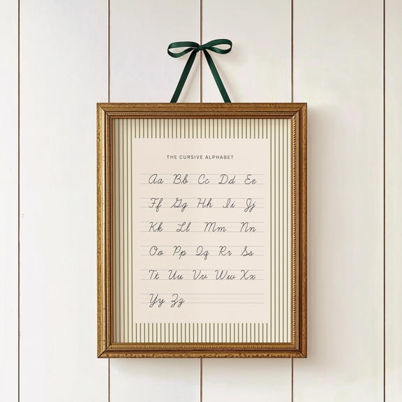 Cursive Alphabet Modern ABC Learning Decor Classroom Nursery Wall Art Stretched Canvas 8x10in