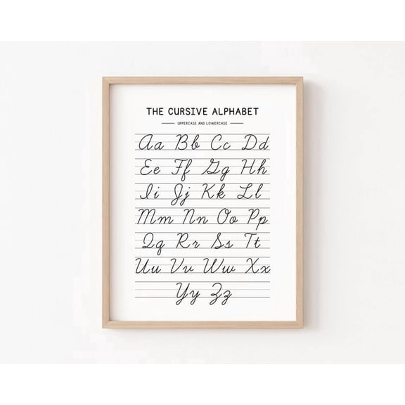 Cursive Alphabet Poster Handwriting Chart Uppercase Lowercase Script Kids Learning Decor Size 8x12 Inches UNFRAMED