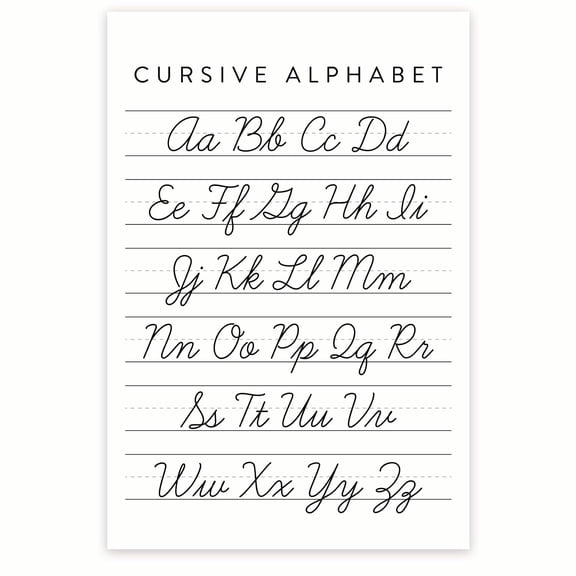 Cursive Alphabet Poster - Learn To Write Classroom Poster - Handwriting Practice - Cursive Writing Visual Aid - 12 x 18 Inch Poster - Unframed - Premium 100lb Gloss - Made In USA - BMCP0445