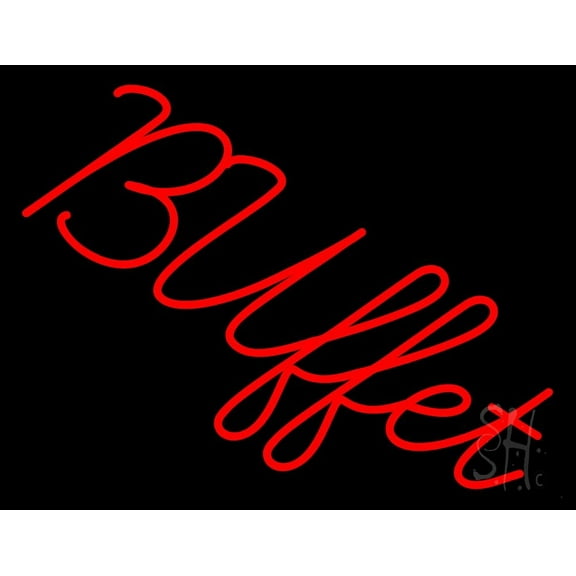Cursive Buffet LED Neon Sign 15 x 19 - inches, Clear Edge Cut Acrylic Backing, with Dimmer - Bright and Premium built indoor LED Neon Sign for restaurant window and interior decor.
