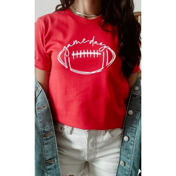 Cursive Football Game Day Graphic Tee T-Shirt