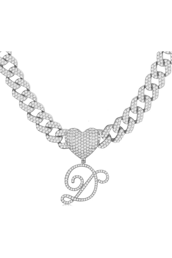 Cursive Gold Initial Pendant Necklace Iced Out Miami Cuban Link Chain For Women 18K Gold Plated Alphabet Letter Pendant Choker Hip Hop Chain Trendy Rapper Jewelry[o1682]
