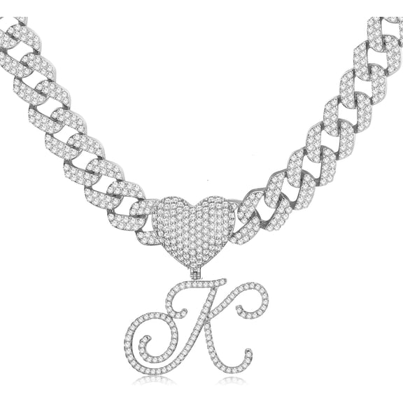 Cursive Gold Initial Pendant Necklace Iced Out Miami Cuban Link Chain For Women 18K Gold Plated Alphabet Letter Pendant Choker Hip Hop Chain Trendy Rapper Jewelry[o1690]