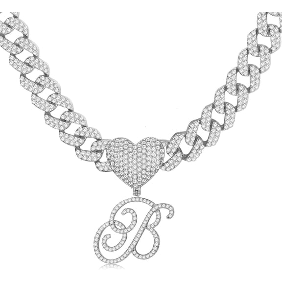 Cursive Gold Initial Pendant Necklace Iced Out Miami Cuban Link Chain For Women 18K Gold Plated Alphabet Letter Pendant Choker Hip Hop Chain Trendy Rapper Jewelry[o1684]