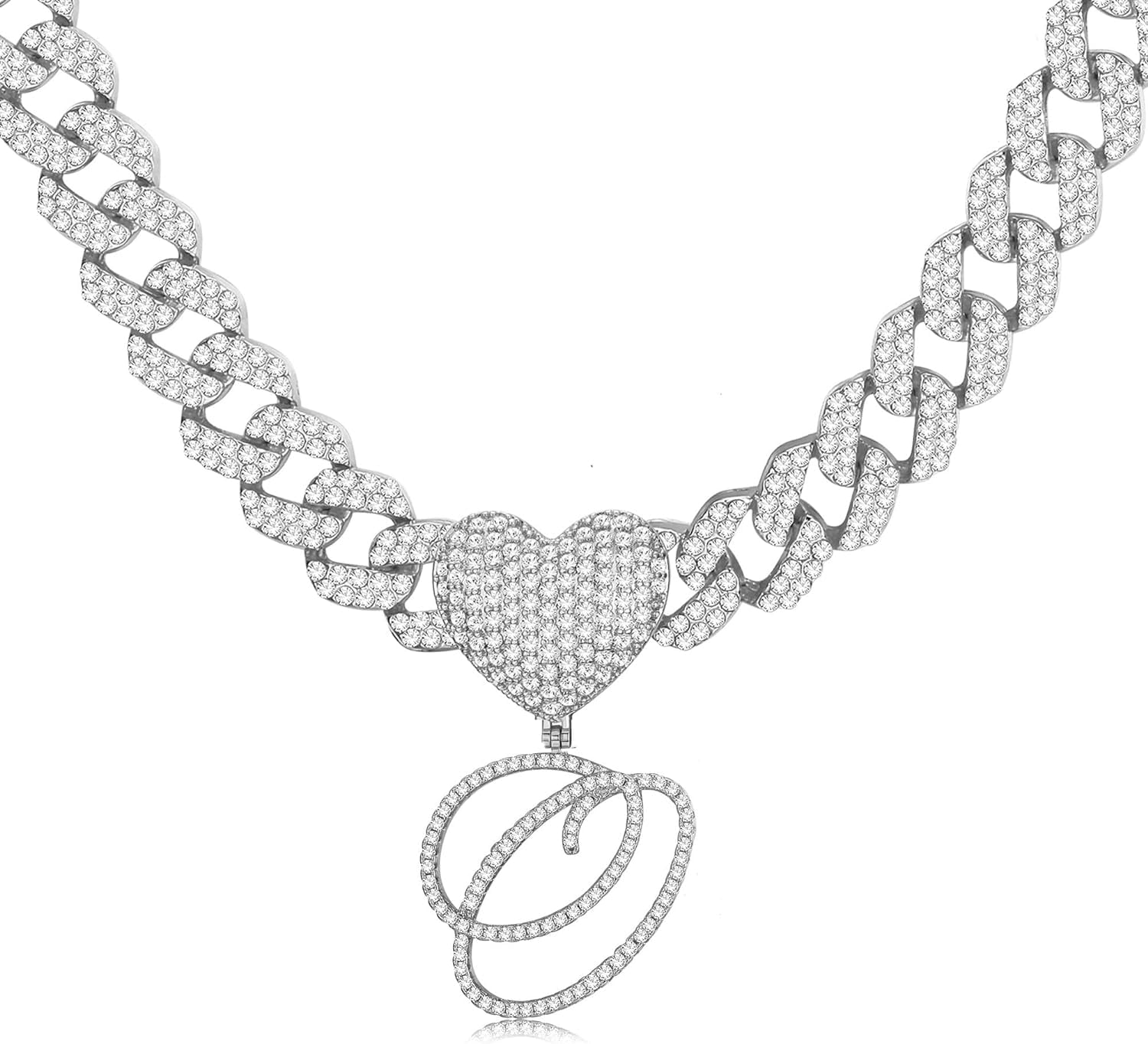 Cursive Gold Initial Pendant Necklace Iced Out Miami Cuban Link Chain ...