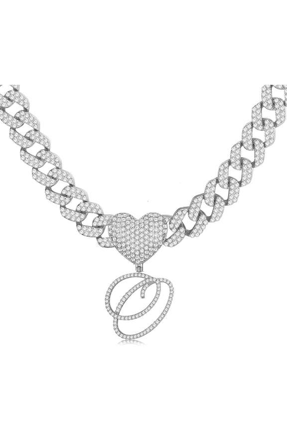 Cursive Gold Initial Pendant Necklace Iced Out Miami Cuban Link Chain For Women 18K Gold Plated Alphabet Letter Pendant Choker Hip Hop Chain Trendy Rapper Jewelry[o1681]