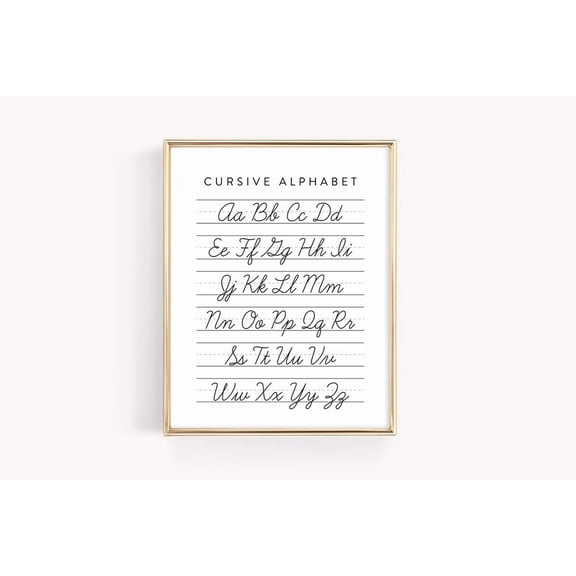 Cursive Handwriting Alphabet Chart Educational Montessori Homeschool Learning Tool Poster, Living Room And Gallery Wall Decor