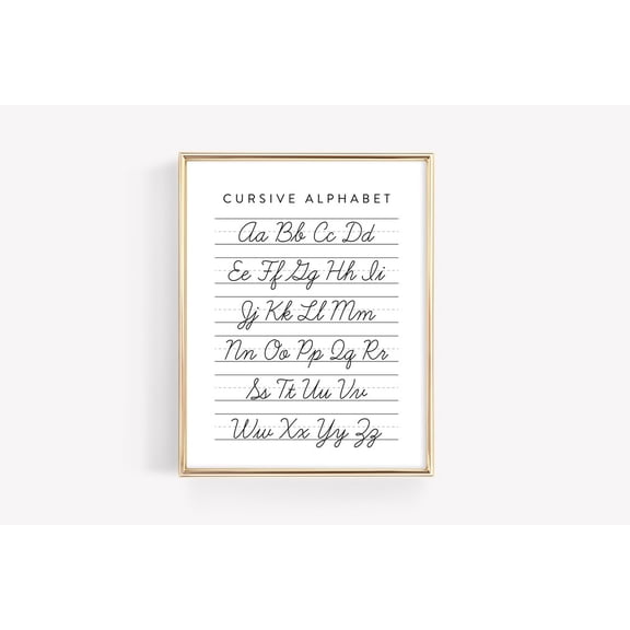 Cursive Handwriting Poster Alphabet Chart Montessori Learning Art Print, Unframed Canvas 24x36in