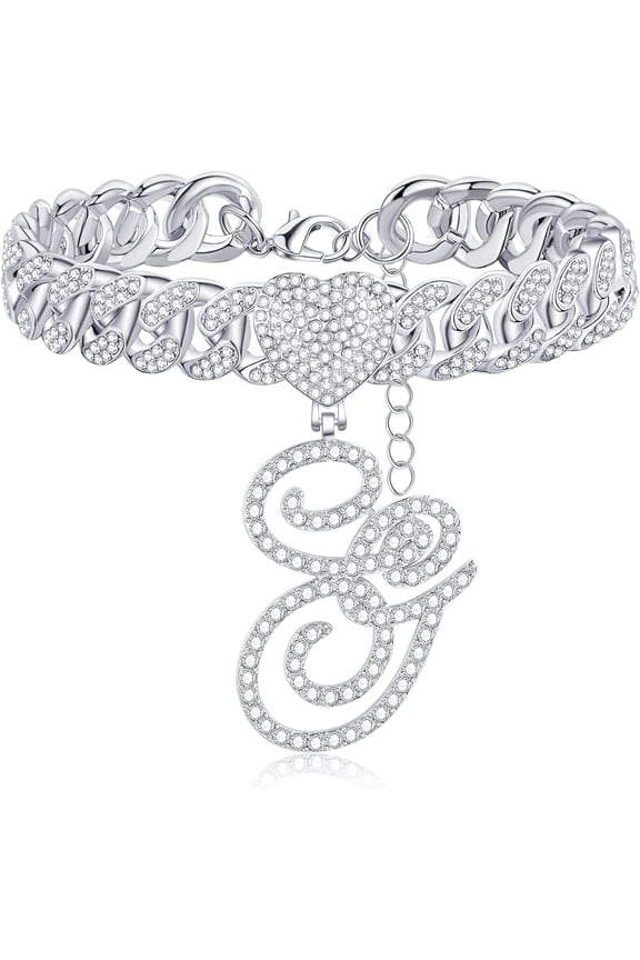 Cursive Initial Pendant Ankle Bracelets for Women, Adjustable Silver Cuban Link Chain Anklets, Miami Heart Shape Bling Diamond Iced Out Chain, Letter A-Z Dainty Anklet, Hip Hop Foot Jewelry Gifts