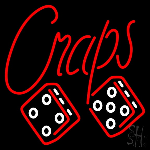 Cursive Letter Craps LED Neon Sign 24 x 24 - inches, Black Square Cut Acrylic Backing, with Dimmer - Bright and Premium built indoor LED Neon Sign for wall dcor, arcarde, and storefront.