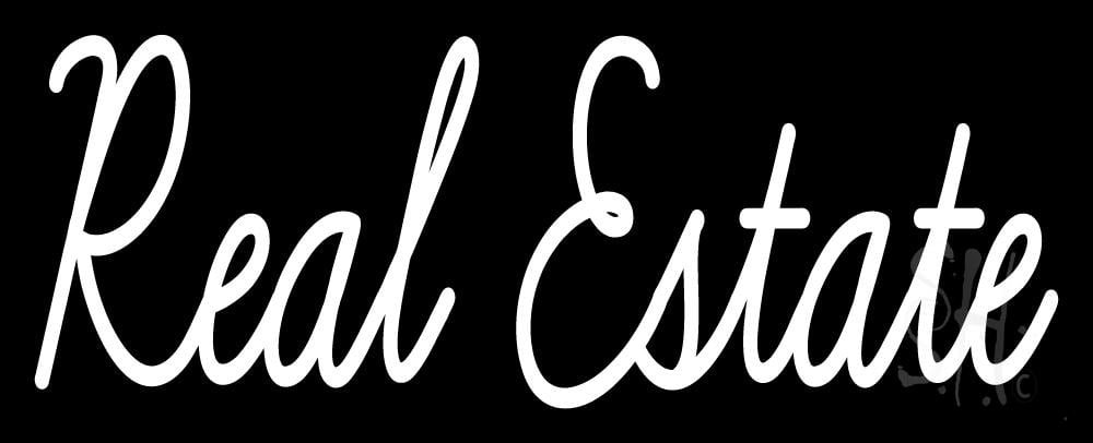 Cursive Real Estate 1 LED Neon Sign 13 x 32 - inches, Black Square Cut ...