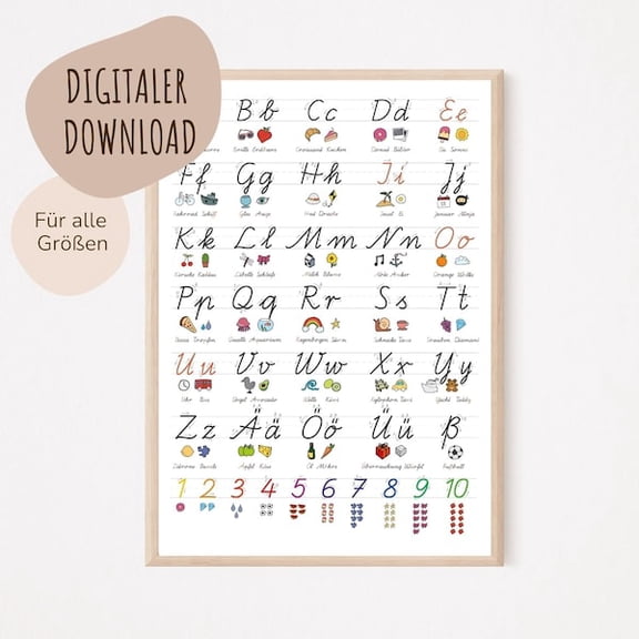 Cursive Script Alphabet Wall Art Print