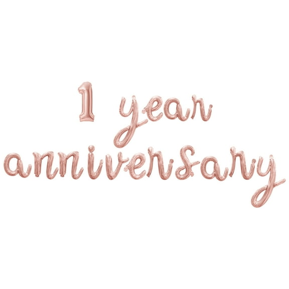 Cursive Script Letter Balloons - 1 YEAR ANNIVERSARY 16" Inch Alphabet Letters Foil Mylar Balloon 1st Anniversary Party Banner (Rose Gold)