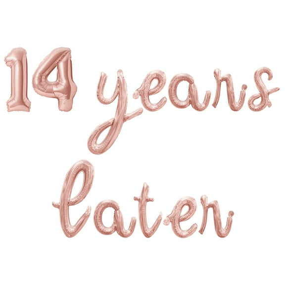 Cursive Script Letter Balloons - 14 YEARS LATER 16" Inch Alphabet Letters Foil Mylar Balloon 14th Birthday Party Banner (Rose Gold)