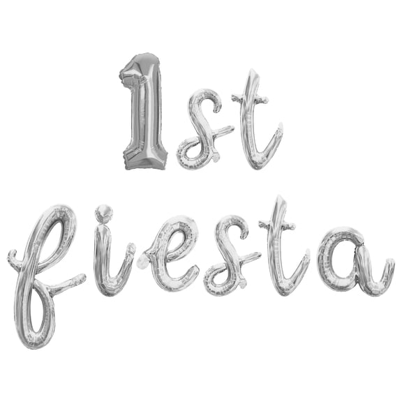 Cursive Script Letter Balloons - 1ST FIESTA 16" Inch Alphabet Letters Foil Mylar Balloon 1st Birthday Party Banner (Silver)