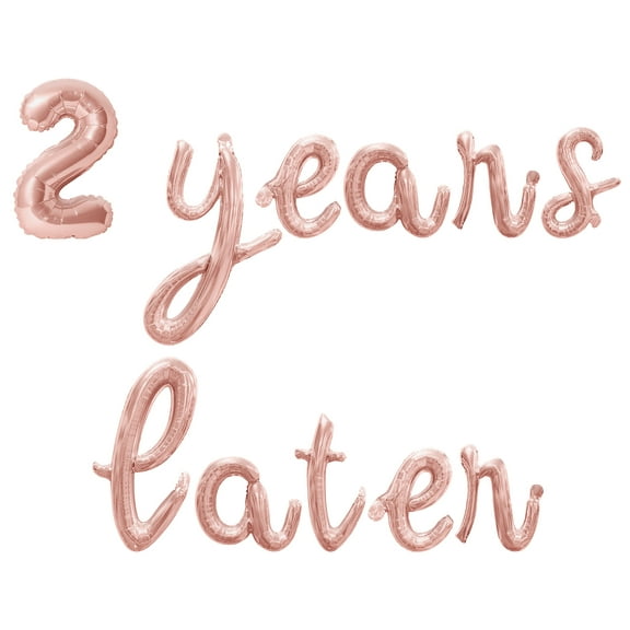 Cursive Script Letter Balloons - 2 YEARS LATER 16" Inch Alphabet Letters Foil Mylar Balloon 2nd Birthday Party Banner (Rose Gold)