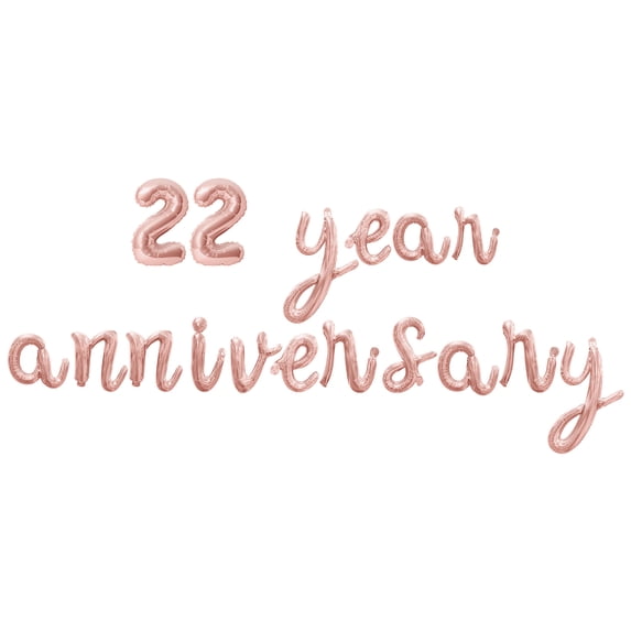Cursive Script Letter Balloons - 22 YEAR ANNIVERSARY 16" Inch Alphabet Letters Foil Mylar Balloon 22nd Anniversary Party Banner (Rose Gold)