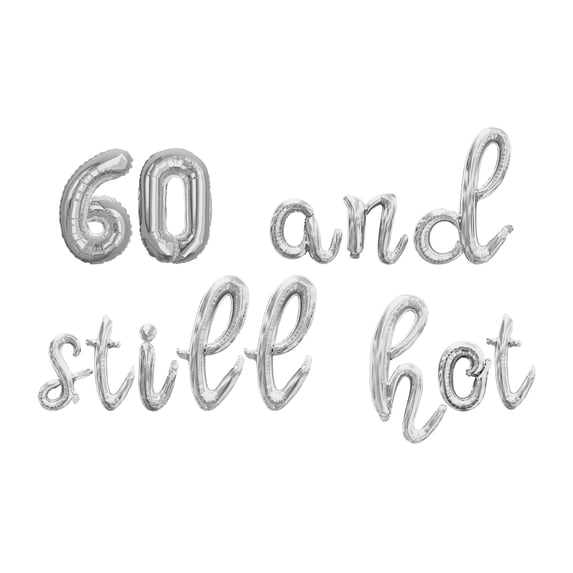 Cursive Script Letter Balloons - 60 AND STILL HOT 16" Inch Alphabet Letters Foil Mylar Balloon 60th Birthday Party Banner (Silver)