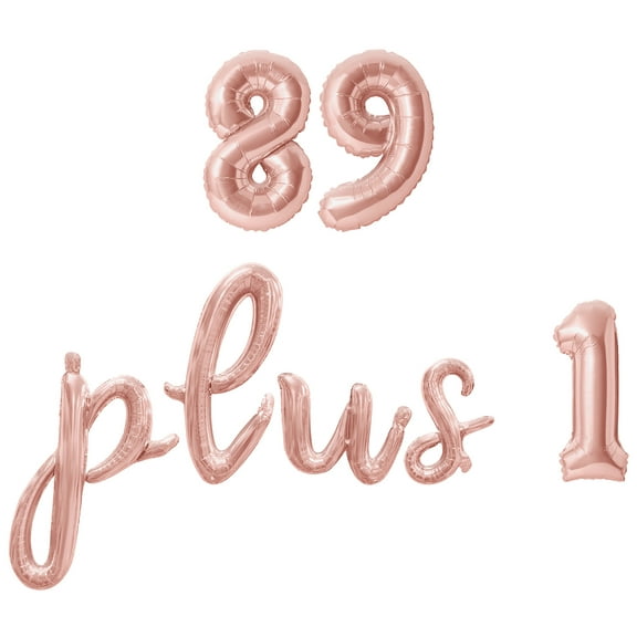 Cursive Script Letter Balloons - 89 PLUS 1 16" Inch Alphabet Letters Foil Mylar Balloon 90th Birthday Party Banner (Rose Gold)