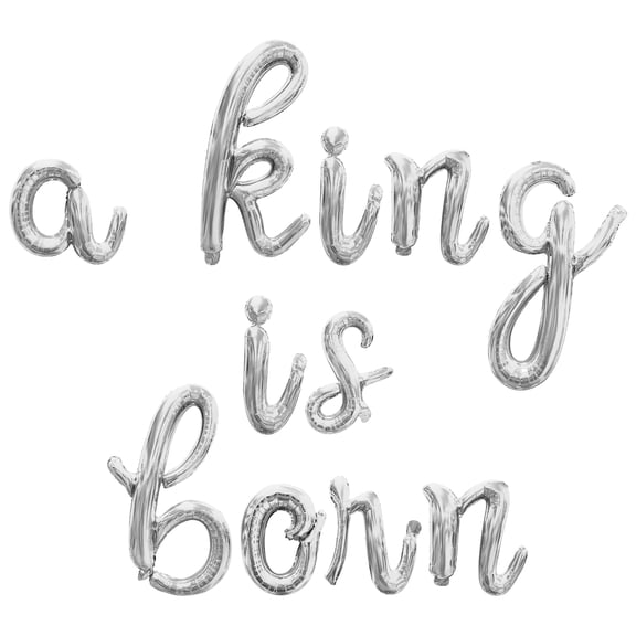 Cursive Script Letter Balloons - A KING IS BORN 16" Inch Alphabet Letters Foil Mylar Balloon Christmas Party Banner (Silver)