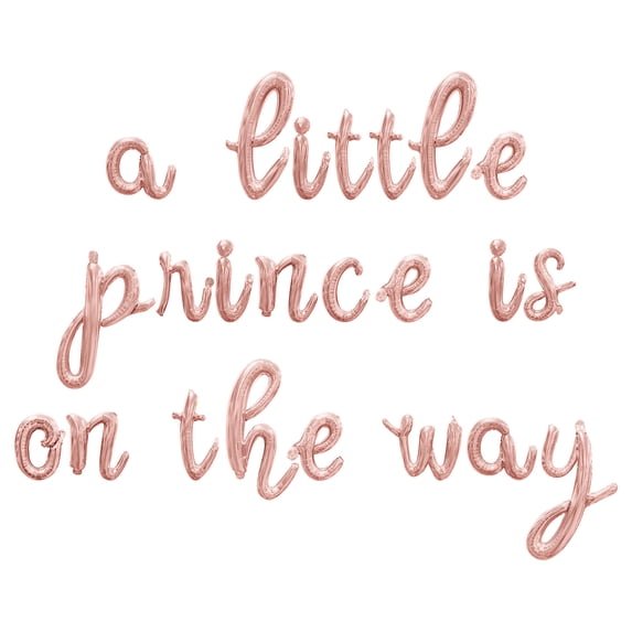 Cursive Script Letter Balloons - A LITTLE PRINCE IS ON THE WAY 16" Inch Alphabet Letters Foil Mylar Balloon Baby Shower Party Banner (Rose Gold)