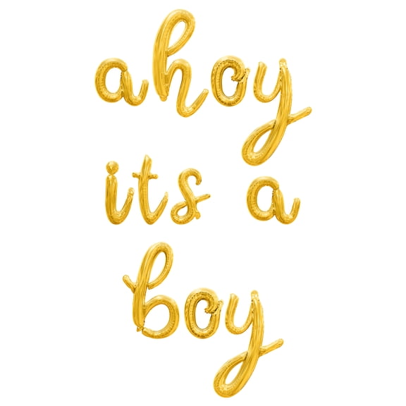 Cursive Script Letter Balloons - AHOY ITS A BOY 16" Inch Alphabet Letters Foil Mylar Balloon Baby Shower Party Banner (Gold)