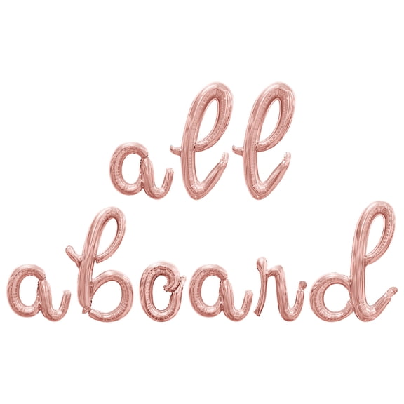 Cursive Script Letter Balloons - ALL ABOARD 16" Inch Alphabet Letters Foil Mylar Balloon Birthday Party Banner (Rose Gold)