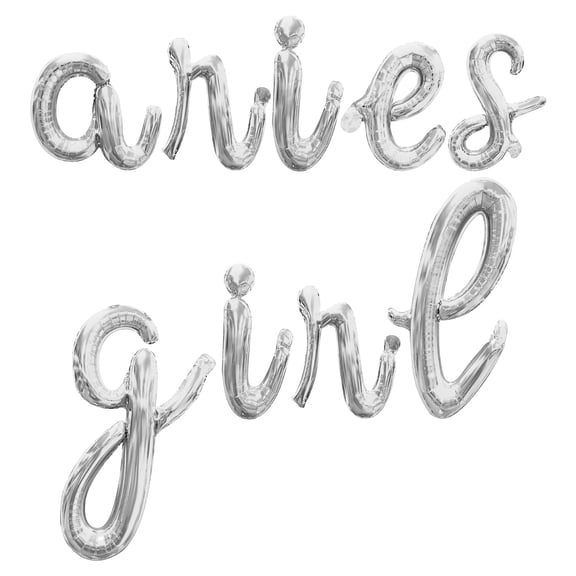 Cursive Script Letter Balloons - ARIES GIRL 16" Inch Alphabet Letters Foil Mylar Balloon Aries Birthday Party Banner (Silver)
