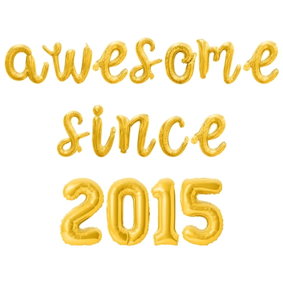 Cursive Script Letter Balloons - AWESOME SINCE 2015 16" Inch Alphabet Letters Foil Mylar Balloon Birthday Party Banner (Gold)