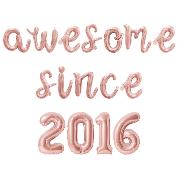 Cursive Script Letter Balloons - AWESOME SINCE 2016 16" Inch Alphabet Letters Foil Mylar Balloon Birthday Party Banner (Rose Gold)