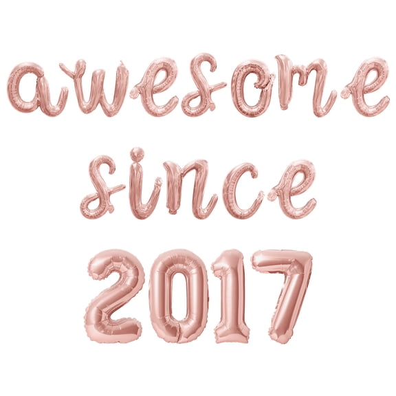Cursive Script Letter Balloons - AWESOME SINCE 2017 16" Inch Alphabet Letters Foil Mylar Balloon Birthday Party Banner (Rose Gold)