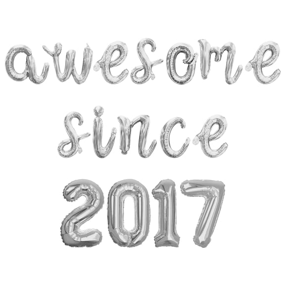 Cursive Script Letter Balloons - AWESOME SINCE 2017 16" Inch Alphabet Letters Foil Mylar Balloon Birthday Party Banner (Silver)