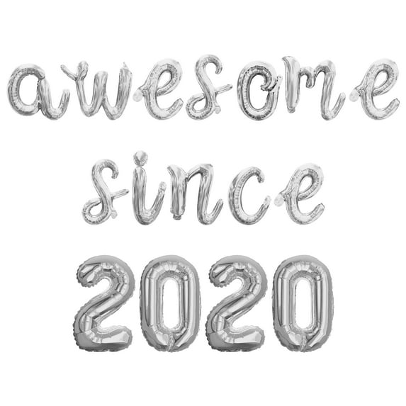 Cursive Script Letter Balloons - AWESOME SINCE 2020 16" Inch Alphabet Letters Foil Mylar Balloon Birthday Party Banner (Silver)
