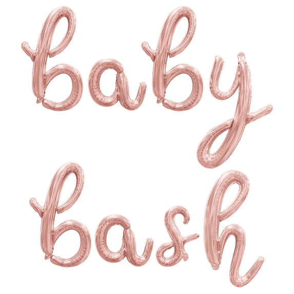 Cursive Script Letter Balloons - BABY BASH 16" Inch Alphabet Letters Foil Mylar Balloon Baby Shower Party Banner (Rose Gold)