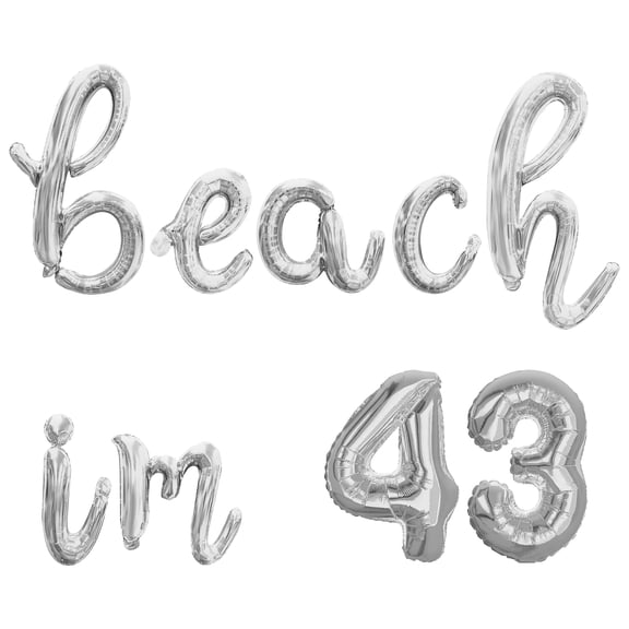 Cursive Script Letter Balloons - BEACH IM 43 16" Inch Alphabet Letters Foil Mylar Balloon 43rd Birthday Party Banner (Silver)