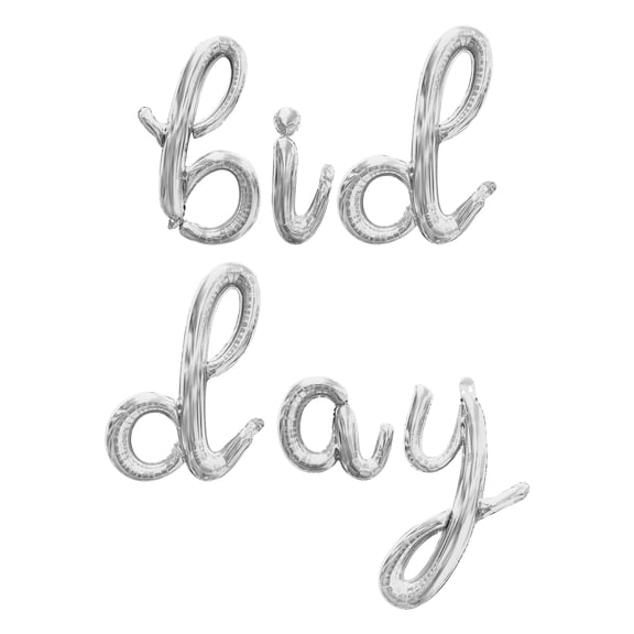 Cursive Script Letter Balloons - BID DAY 16" Inch Alphabet Letters Foil Mylar Balloon Bid Day Party Banner (Silver)
