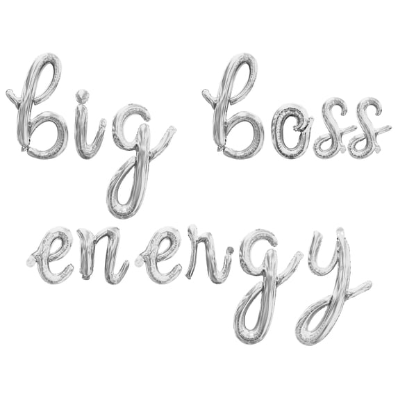 Cursive Script Letter Balloons - BIG BOSS ENERGY 16" Inch Alphabet Letters Foil Mylar Balloon Boss Day Party Banner (Silver)