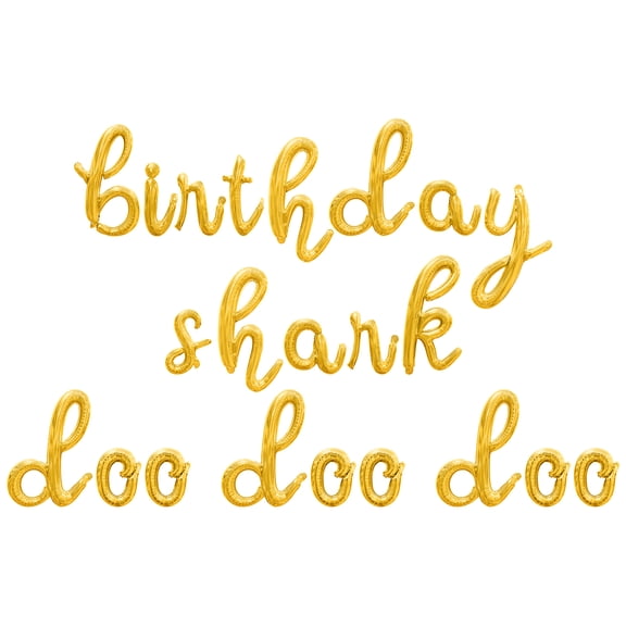 Cursive Script Letter Balloons - BIRTHDAY SHARK DOO DOO DOO 16" Inch Alphabet Letters Foil Mylar Balloon Birthday Party Banner (Gold)