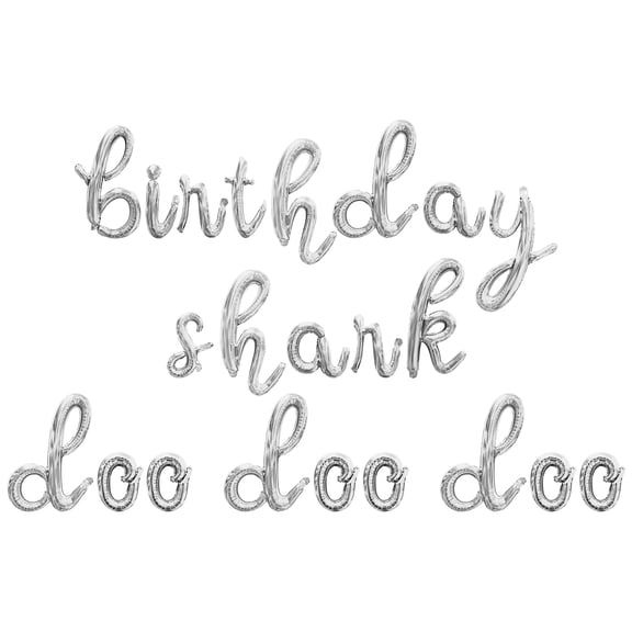 Cursive Script Letter Balloons - BIRTHDAY SHARK DOO DOO DOO 16" Inch Alphabet Letters Foil Mylar Balloon Birthday Party Banner (Silver)