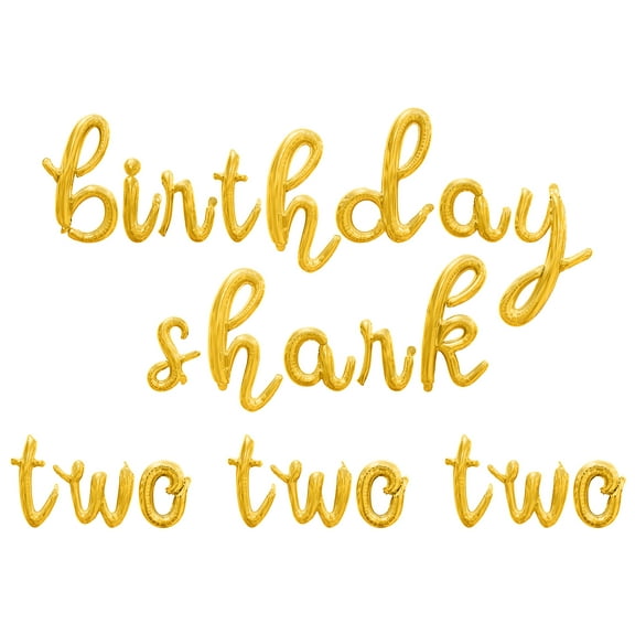 Cursive Script Letter Balloons - BIRTHDAY SHARK TWO TWO TWO 16" Inch Alphabet Letters Foil Mylar Balloon 2nd Birthday Party Banner (Gold)