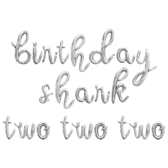 Cursive Script Letter Balloons - BIRTHDAY SHARK TWO TWO TWO 16" Inch Alphabet Letters Foil Mylar Balloon 2nd Birthday Party Banner (Silver)