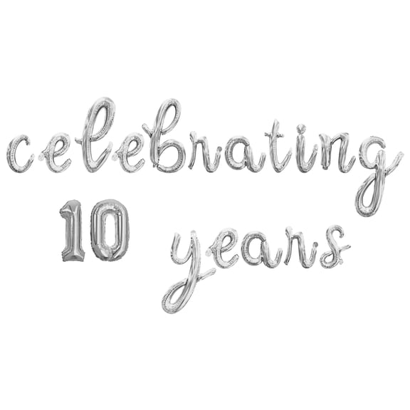 Cursive Script Letter Balloons - CELEBRATING 10 YEARS 16" Inch Alphabet Letters Foil Mylar Balloon 10th Anniversary or Birthday Party Banner (Silver)