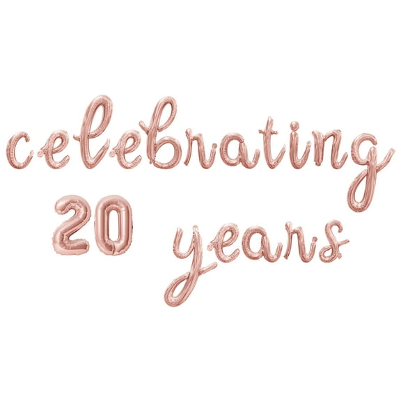 Cursive Script Letter Balloons - CELEBRATING 20 YEARS 16" Inch Alphabet Letters Foil Mylar Balloon 20th Anniversary or Birthday Party Banner (Rose Gold)