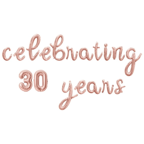Cursive Script Letter Balloons - CELEBRATING 30 YEARS 16" Inch Alphabet Letters Foil Mylar Balloon 30th Anniversary or Birthday Party Banner (Rose Gold)