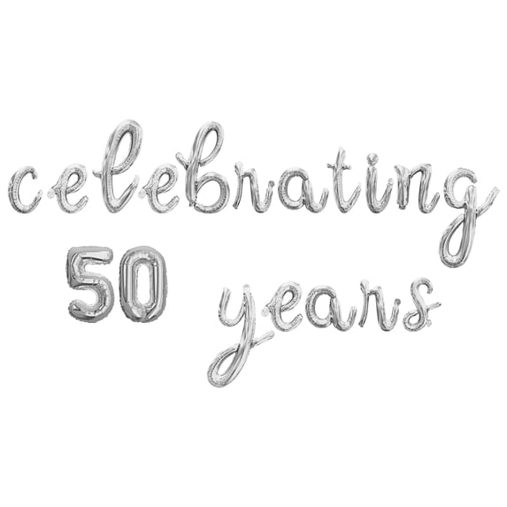 Cursive Script Letter Balloons - CELEBRATING 50 YEARS 16" Inch Alphabet Letters Foil Mylar Balloon 50th Anniversary or Birthday Party Banner (Silver)
