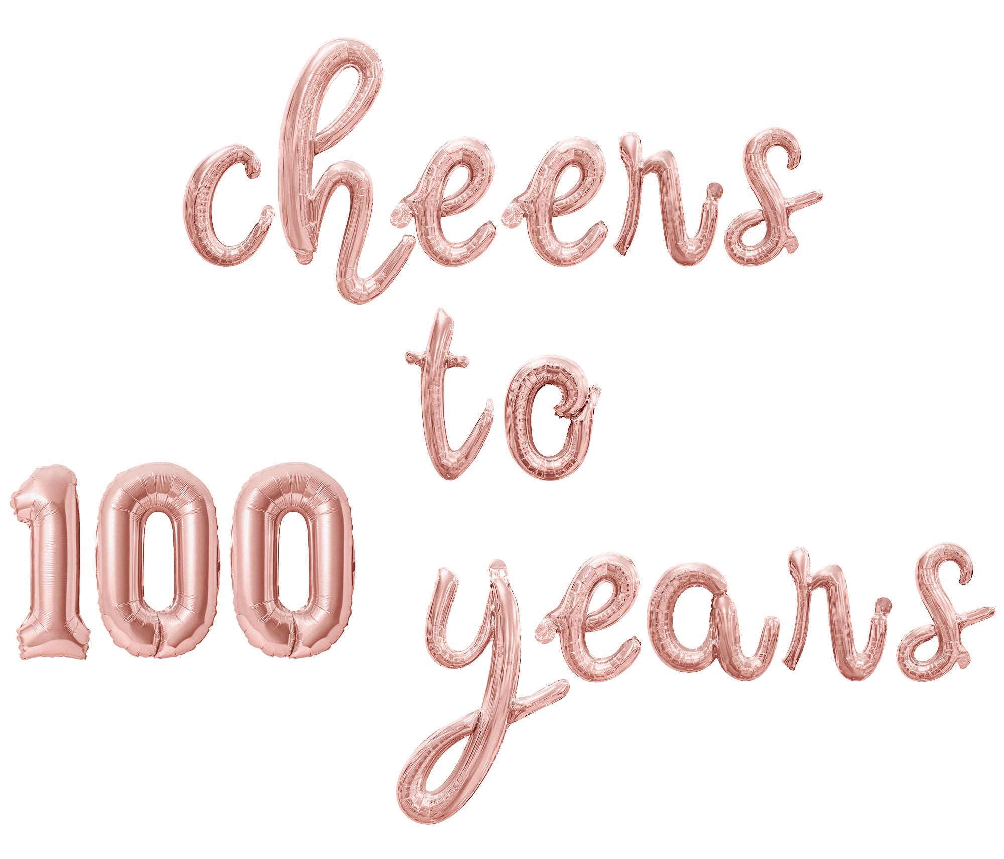 Cursive Script Letter Balloons - CHEERS TO 100 YEARS 16" Inch Alphabet Letters Foil Mylar Balloon 100th Birthday or Anniversary Party Banner (Rose Gold)